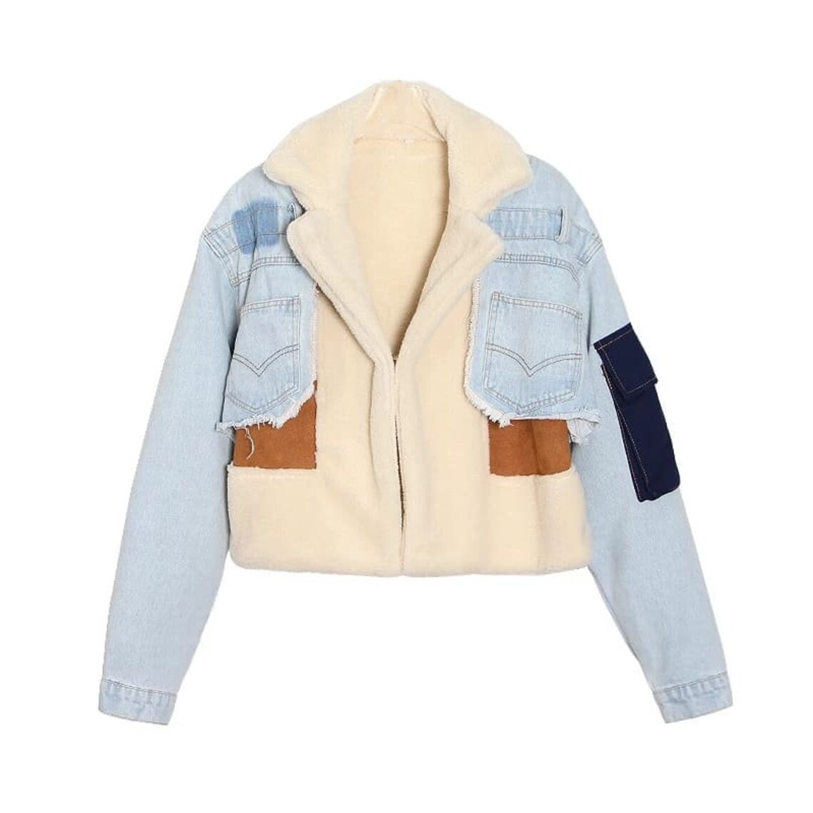 Denim Patchwork Faux Fur Jacket