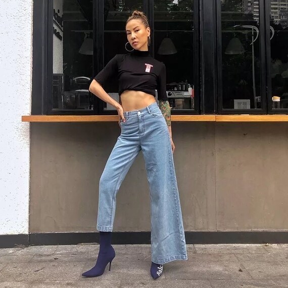 High Waist Asymmetrical Jeans Flare 