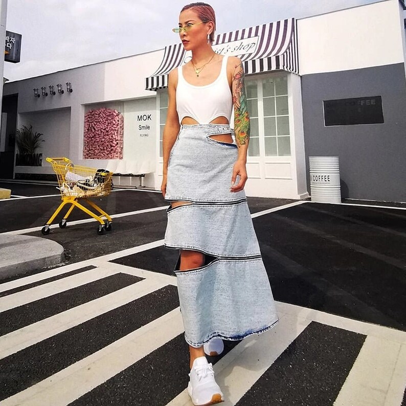 Denim maxi skirt Plaid skirt Circle skirt Boho skirt Skater skirt Cotton skirt women Wrap skirt Detachable skirt High waist skirt Maxi skirt