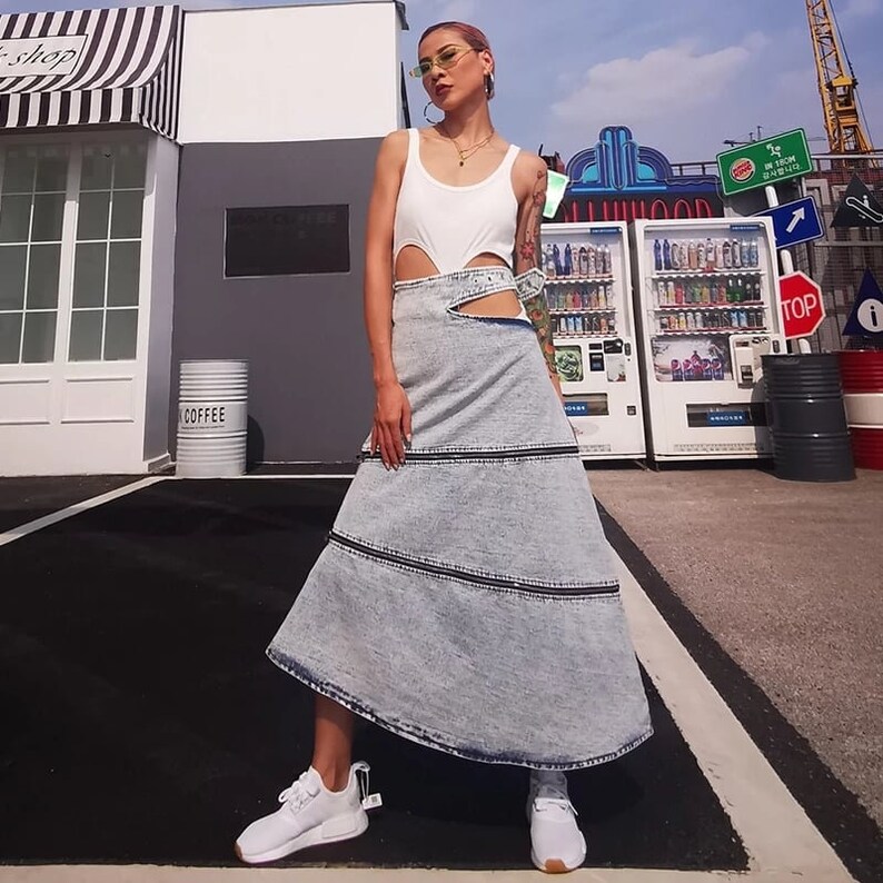 Denim maxi skirt Plaid skirt Circle skirt Boho skirt Skater skirt Cotton skirt women Wrap skirt Detachable skirt High waist skirt Maxi skirt
