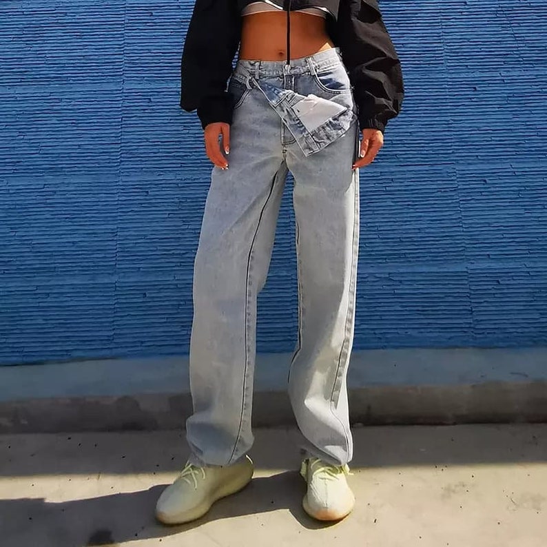 Peekaboo jeans Baggy jeans Boyfriend jeans High waisted jeans | Etsy