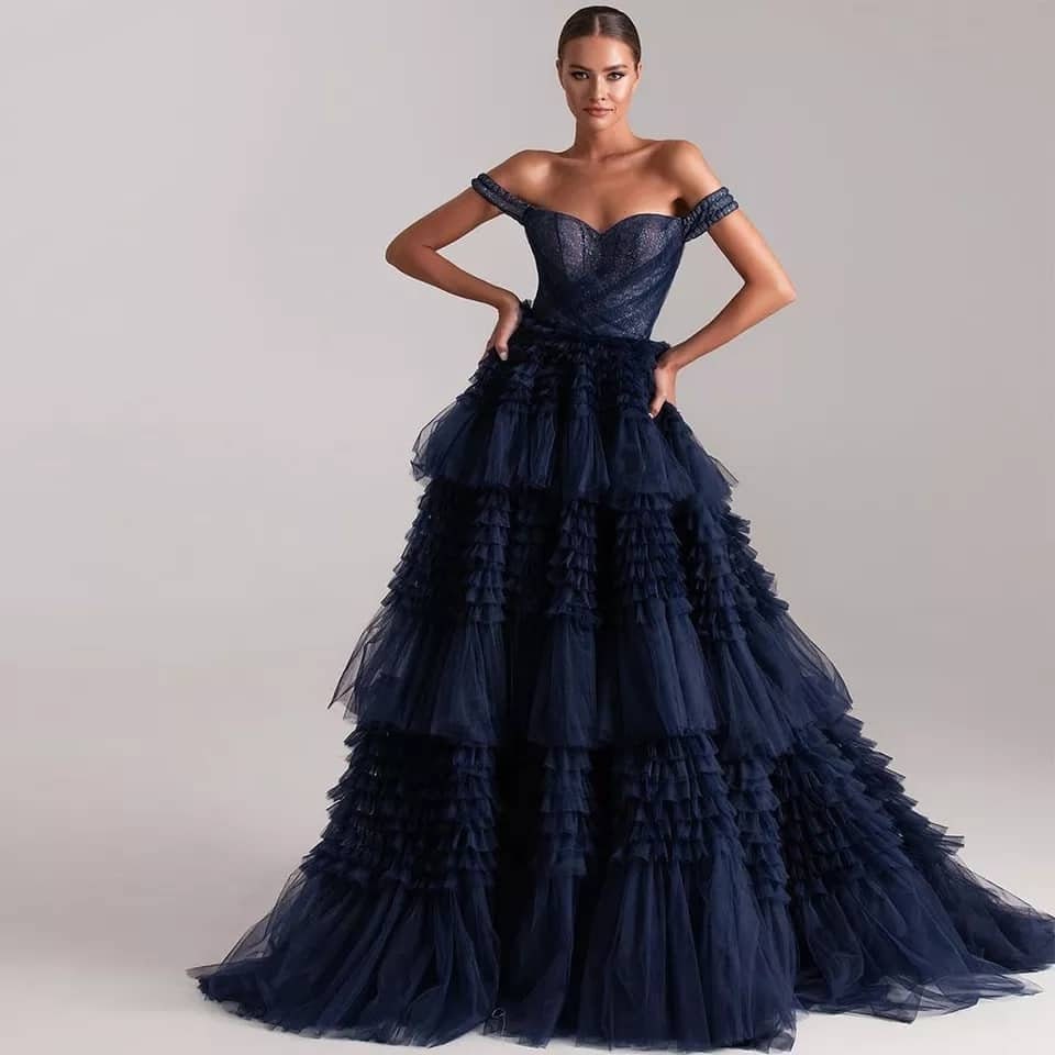 Celebrity Ruffled Tulle Dress Maxi Tulle Gown Red Carpet Blue - Etsy