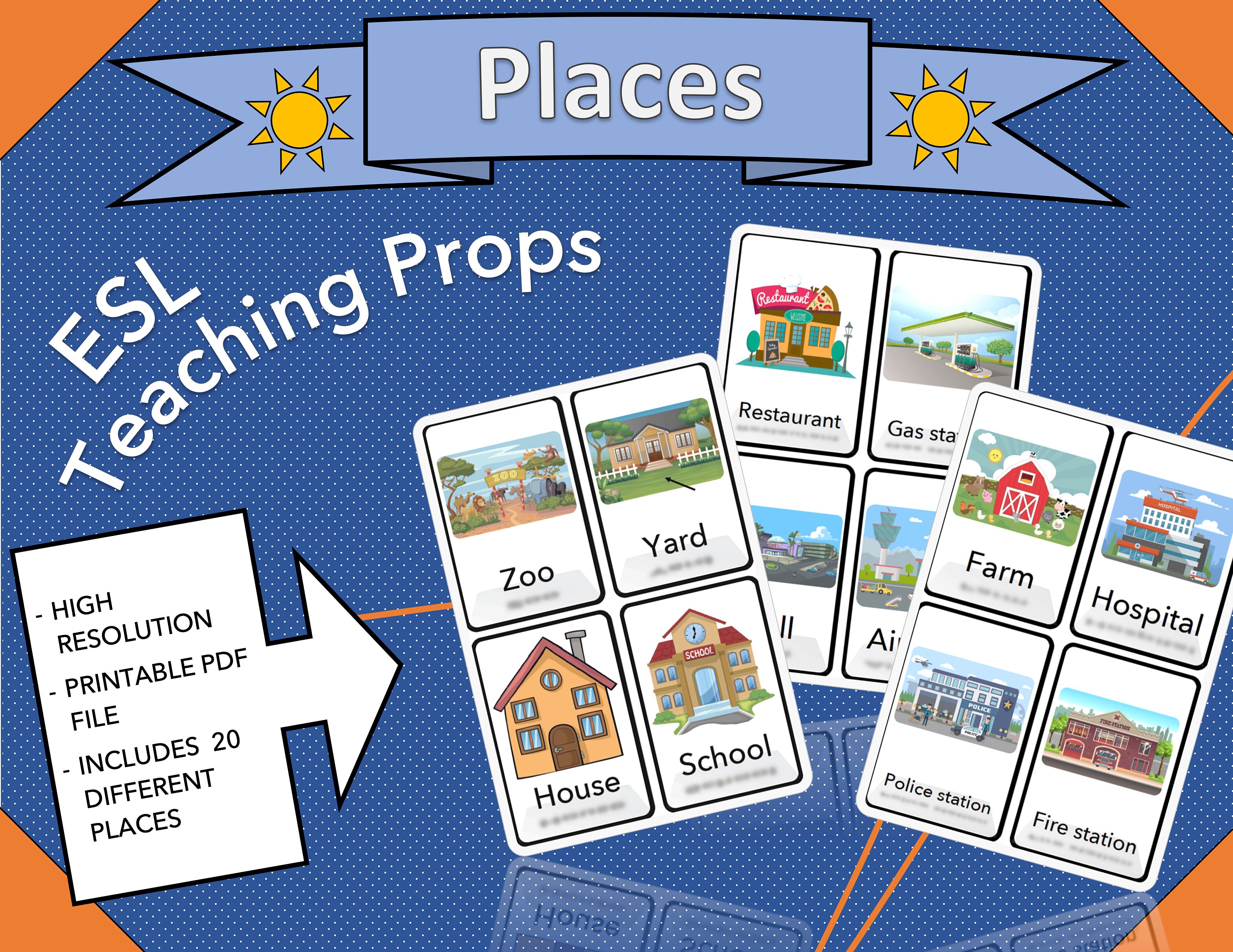 Places Flashcards ESL Teaching Props Instant Download Etsy