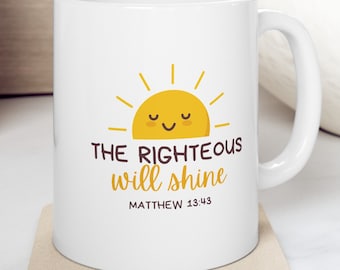 Taza de cerámica con las Escrituras Cristianas, "El justo brillará", Mateo 13, 325 ml