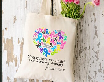 Cancer Awareness Ribbon Tragetasche, Heilung Schrift Geschenk