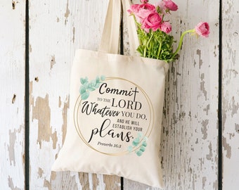 Blumenkranz Christian Einkaufstasche, Sprüche 16: 3 Schrift