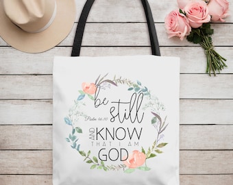 Psalm 46: 10 Christian Tote Bag, Blumen Bibel Studie Kirche Tasche
