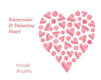 Acuarela San Valentín Clipart de corazón, clipart de vacaciones de San Valentín, corazón imprimible, descarga instantánea, ilustración de acuarela digital