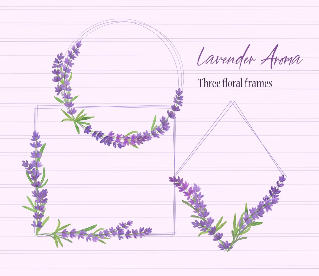 Lavender Flowers Watercolor Clipart Frames and Wreaths, Floral Digital ...