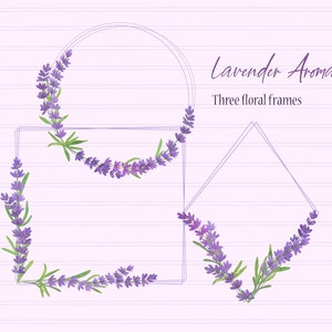Lavender flowers watercolor clipart frames and wreaths, floral digital arrangement, printable graphic
