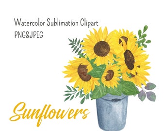 Sunflower sublimation clipart, watercolor Sunflower floral boho illustration, field flowers Arrangement, wedding invitation, greeting card