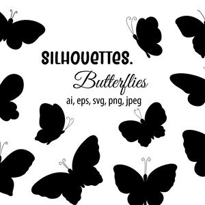Silhouette Butterflies clipart set svg collection, Butterfly vector clipart, Silhouette SVG, PNG files, sublimation butterfly vector clipart