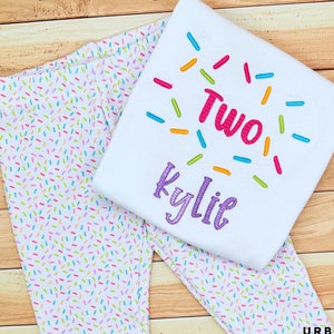 Donut Grow Up /Donut Print Bell Bottom Pants/ Numbered Sprinkles Two Shirt/ Second Birthday Outfits