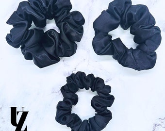 Handmade Silky Satin Scrunchies: Black Hair Accessories