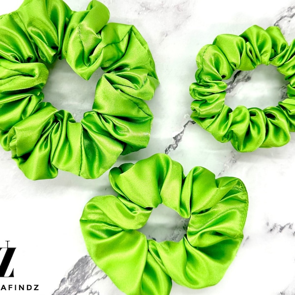 Silky Lime Green Satin Scrunchies| Silk Scrunchies| Hair Accessories| Ponytail Scrunchies |Handmade Scrunchies