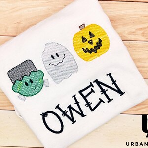 Halloween Monster Sketch Embroidery Trio- Personalized Shirts for Boys-Embroidered Shirts