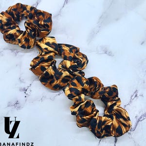 Silky Satin Brown Leopard Print Scrunchies| Soft and Smooth Hair Tie | Hair Protection