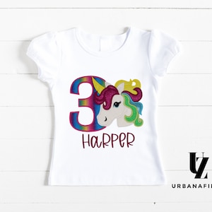 Rainbow Unicorn Head Personalized Embroidery Girls Birthday Shirt