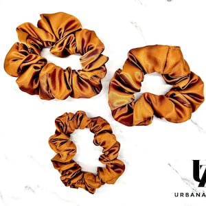 Silky Copper Brown Satin Scrunchies| Silk Scrunchies| Hair Accessories| Ponytail Scrunchies |Handmade Scrunchies