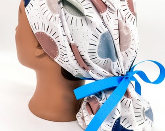 Navy and Coral Sun Ponytail Scrub Cap: Boho Surgical Hat
