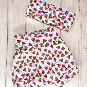 Watermelon Bummies, High Waisted Bummies , Baby Girl Shorts, Baby Girl Outfits, Baby Shower Gifts, Bummy Set, Bummies with Bow, Summer Short