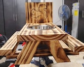 Handmade Squirrel Picnic Table w Torched Finish and Metal Bowl. Waterproofed and Sealed. GREAT HOLIDAY GIFT