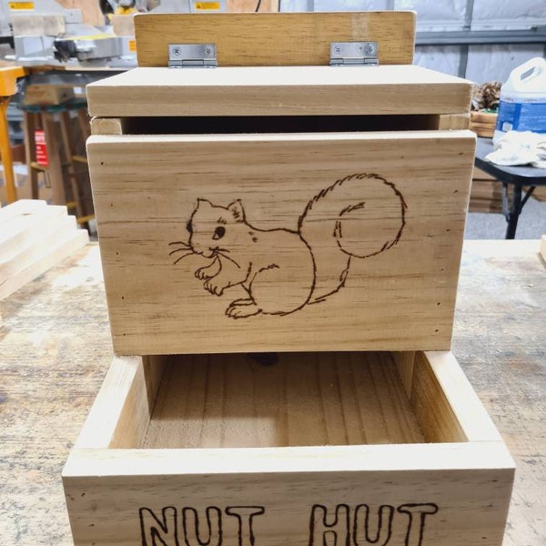 Beautiful, Large Squirrel Munch Box, Natural Finish+Sealed for Durability, Holds 5 lbs. of Unshelled Peanuts