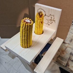 Double Corn Cob Squirrel Picnic Table with Squirrel Etching and 2 Ears of Corn for quick Feeding