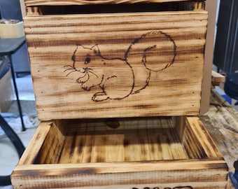 Beautiful, Large Squirrel Munch Box, Torched Finish+Sealed for Durability, Holds 5 lbs. of Unshelled Peanuts