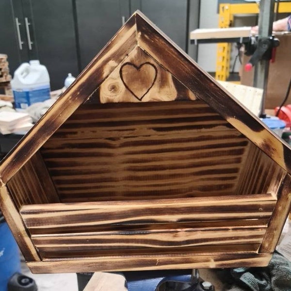 Handmade Mourning Dove House.  Thick Wood & Sealed for Durability.  Open Design.  Beautiful Torched Finish.