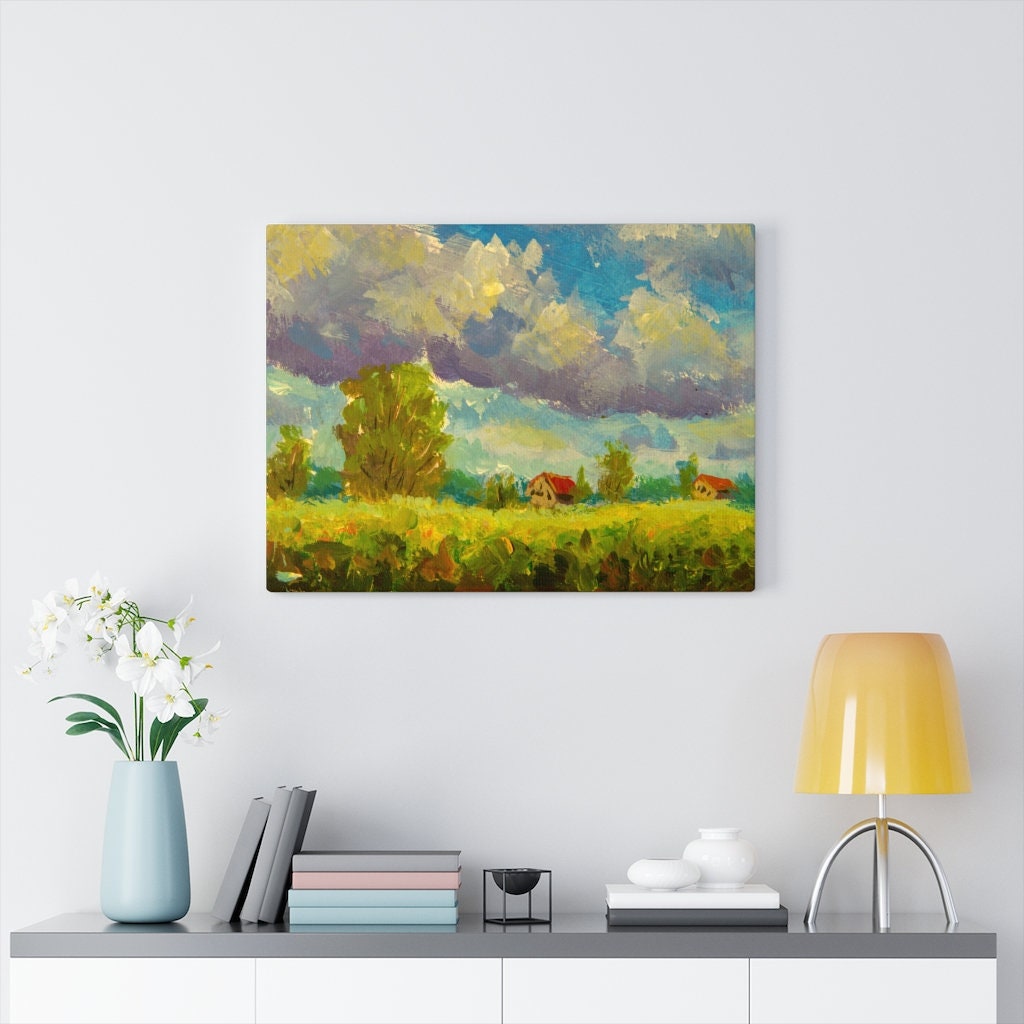 Pintura al óleo de granja Lienzo impreso Arte mural original | Etsy