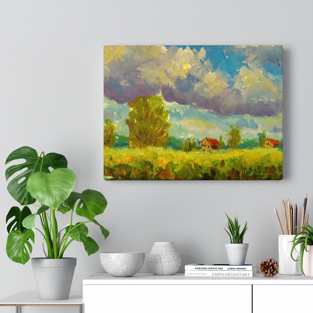 Pintura al óleo de granja Lienzo impreso Arte mural original | Etsy