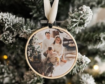 Cerceau photo à broder pour sapin de Noël, décoration de Noël avec photo de famille personnalisée, cadeau d'anniversaire de mariage en coton
