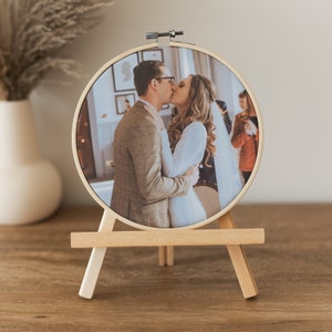 Cotton Wedding Anniversary Gift, Photo Embroidery Hoop, Gift for Husband, Gift for Wife, Wedding Day Photo Print, Round Photo Frame