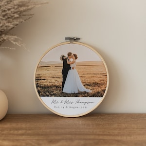 Personalised Wedding Photo Embroidery Hoop, Cotton Anniversary Gift, 2nd Wedding Anniversary, Wedding Date Photo Frame, Framed Photo Print