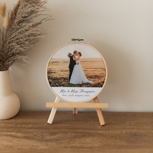 Personalised Wedding Photo Embroidery Hoop, Cotton Anniversary Gift, 2nd Wedding Anniversary, Wedding Date Photo Frame, Framed Photo Print