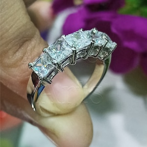 Princess Cut Wedding Band. Eternity Promise Ring. Wedding Ring. Luxury Wedding Band. Princess Cut Eternity Ring. Stackable Ring Size 4-11 US