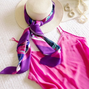 Hawaiian Rich Violet Ginger Flower 100% Silk Scarf