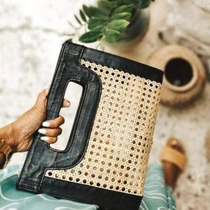 Handmade Rattan and Leather Bag