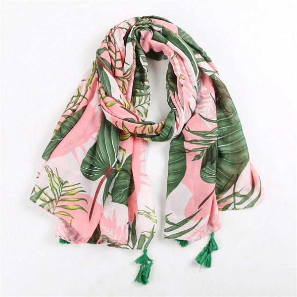 Écharpe feuillage rose tropical, foulard de plage et paréo hawaïen