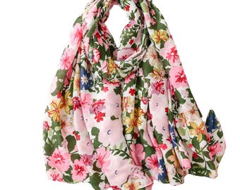 Bufanda suave con estampado floral verde primaveral