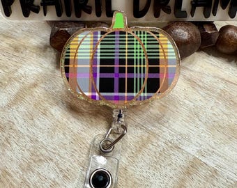 Portacredencial de calabaza a cuadros: Portaidentificación para otoño, Halloween y Acción de Gracias, no tóxico