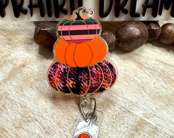 Portacredencial de calabazas apiladas: Credencial de identificación de otoño, Halloween y Acción de Gracias, portacredencial no tóxico