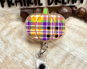 Portacredencial de calabaza a cuadros: Portaidentificación para otoño, Halloween y Acción de Gracias, no tóxico