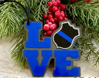 Adorno de acrílico Love Police, insignia de policía, línea azul, regalo de policía, línea azul fina, no tóxico/sin epoxi