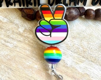 Pride Peace Beaded ID Holder, LGBTQ+, Equality Badge Reel, Non-toxic/Epoxy Free