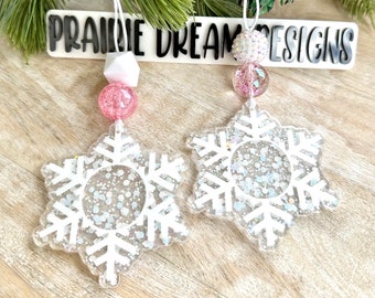 Adorno de copo de nieve con purpurina gruesa, decoración navideña con cuentas acrílicas