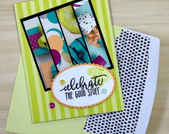 Tarjeta de regalo de cumpleaños hecha a mano, tarjeta en blanco para celebrar, verde lima con sobre a juego.