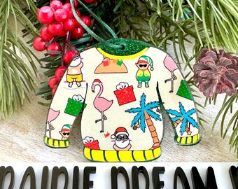 Adorno de suéter feo, suéter navideño, intercambio de adornos