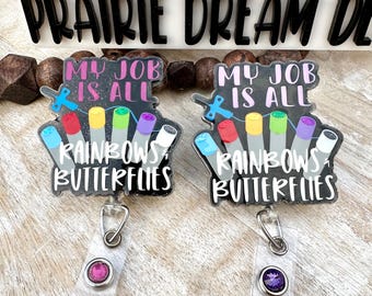 Rainbows and Butterflies Badge Reel: Nontoxic Medical ID, Phlebotomy